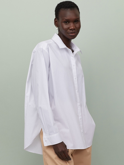 H&M Women White Solid Cotton Shirt
