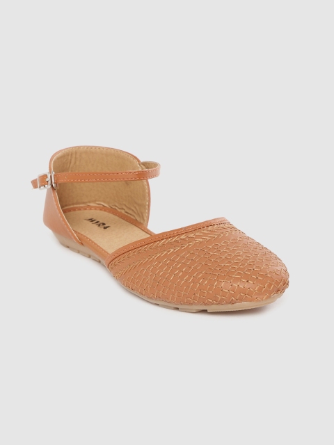 Myra Women Tan Brown Embroidered Flats