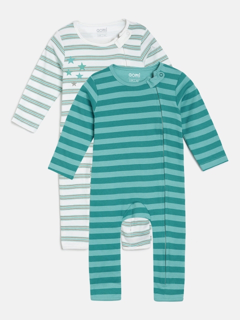 Aomi Infant Pack Of 2 Rompers, Sea green