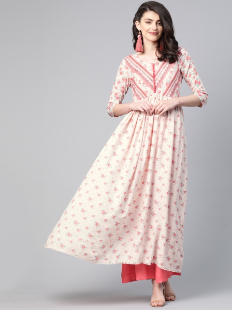 HERE&NOW Women Off-White & Coral Orange Floral Printed Kurta with Palazzos
HERE&NOW Women Off-White & Coral Orange Floral Printed Kurta with Palazzos