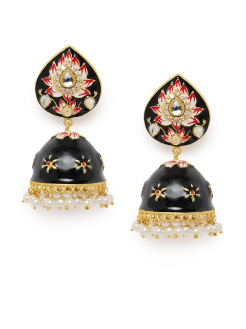 Peora Black Gold Plated Enamelled Meenakari Kundan & Pearl Studded Dome Shaped Jhumkas
Peora Black Gold Plated Enamelled Meenakari Kundan & Pearl Studded Dome Shaped Jhumkas