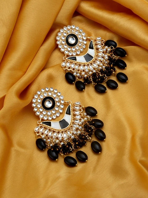 Peora Black & Gold Plated Contemporary Drop Earrings