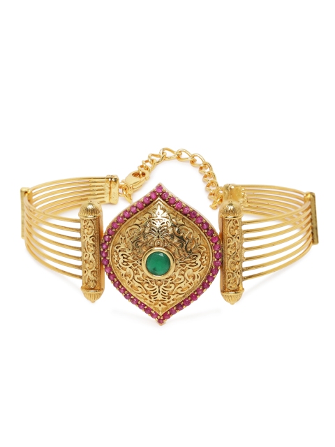 Peora Green & Pink Kundan Gold-Plated Cuff Bracelet