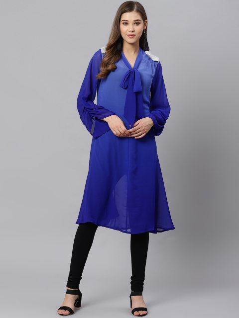Kiaasa Women Blue Solid A-Line Kurta