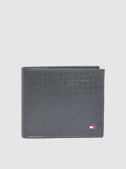 Tommy Hilfiger Men Grey Textured Genuine Leather Two Fold Wallet