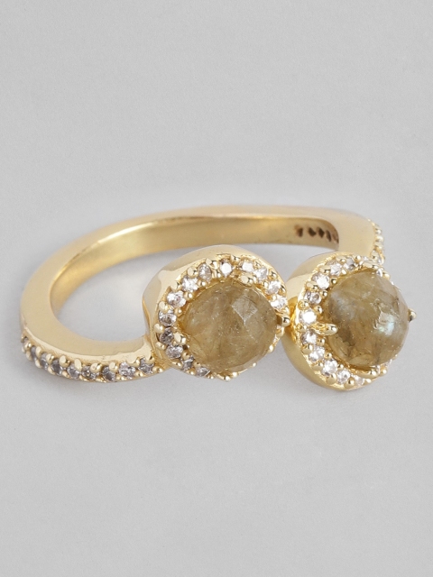 Accessorize Women Grey & Gold-Plated CZ Studded Finger Ring