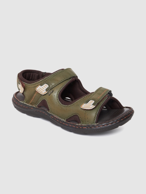 Lee Cooper Men Olive Green Leather Comfort Sandals