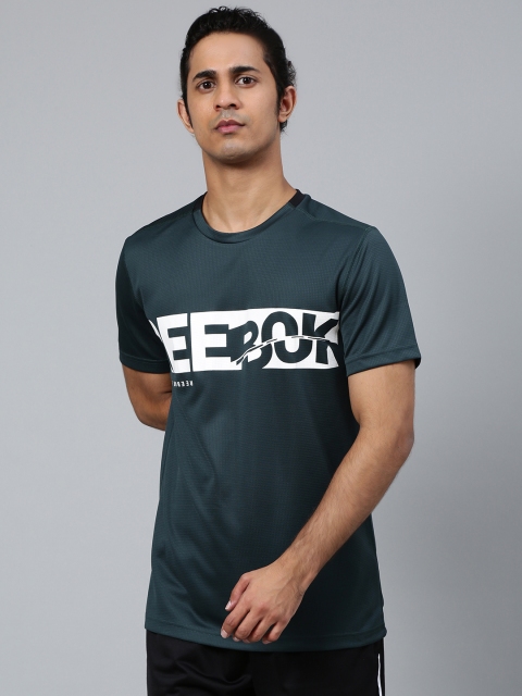 Reebok Men Green & White Printed Tee 1 Round Neck Training T-shirt
