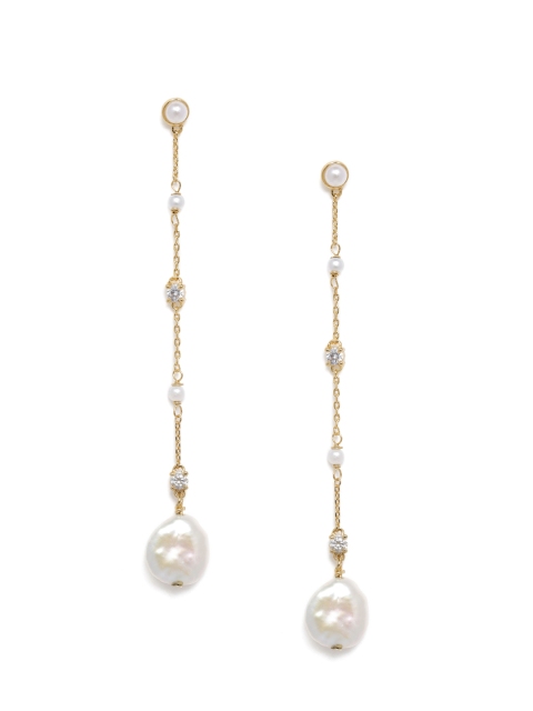 Accessorize Gold-Toned Gold-Plated Circular Drop Pearl Earrings
