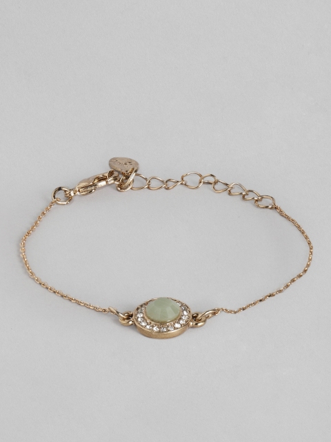 Accessorize Gold-Toned and Green Pretty Stone And Pave Clasp Bracelet