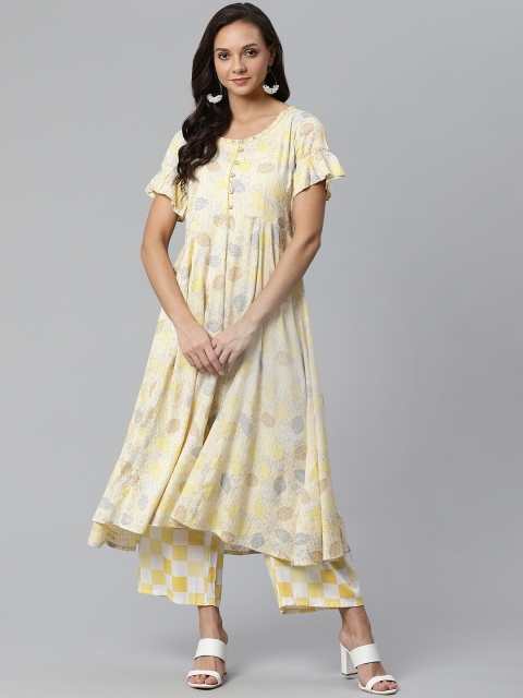 Sbo Fashion Women Yellow & Blue Printed Kurta with Palazzos