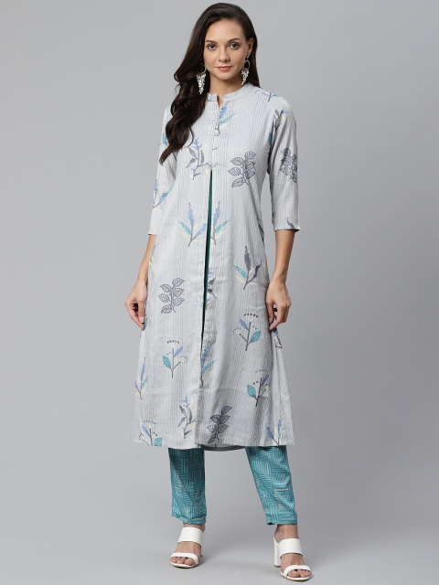 Sbo Fashion Women Grey & Blue Printed Kurta with Palazzos