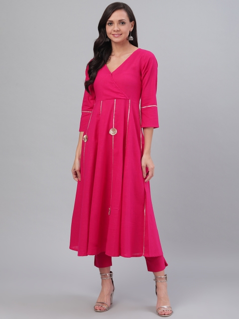 SIAH Women Pink & Golden Gotta Patti Solid Angrakha Anarkali Kurta with Crop Trousers
SIAH Women Pink & Golden Gotta Patti Solid Angrakha Anarkali Kurta with Crop Trousers