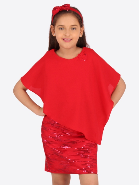 CUTECUMBER Girls Red Embellished Sheath Dress with Hairband