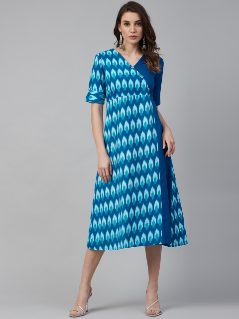 Sringam Women Blue & Off-White Printed Empire Dress