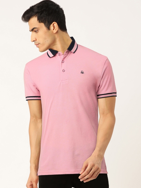 United Colors of Benetton Men Pink Solid Polo Collar T-shirt