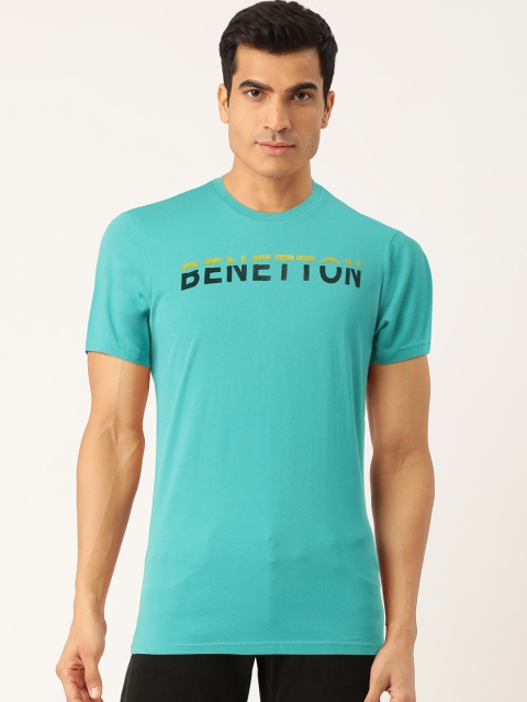 United Colors of Benetton Men Green Printed Round Neck T-shirt