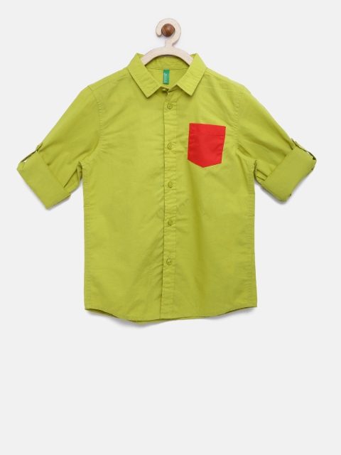 United Colors of Benetton Boys Lime Green Solid Casual Shirt
