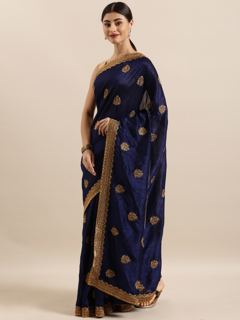 Soch Navy Blue & Gold-Toned Art Silk Woven Design Saree