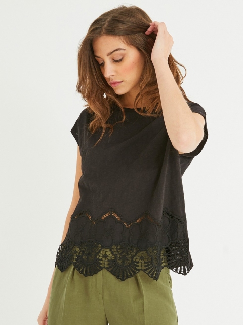 promod Women Black Lace Detail Top