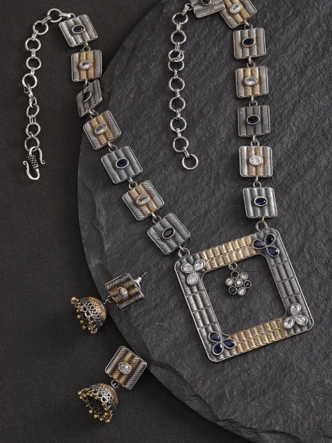 Priyaasi Antique Gold-Toned Oxidised Silver-Plated CZ-Studded Handcrafted Jewellery Set
Priyaasi Antique Gold-Toned Oxidised Silver-Plated CZ-Studded Handcrafted Jewellery Set