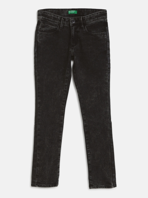 United Colors of Benetton Boys Black Mid-Rise Clean Look Acid Washed Stretchable Jeans