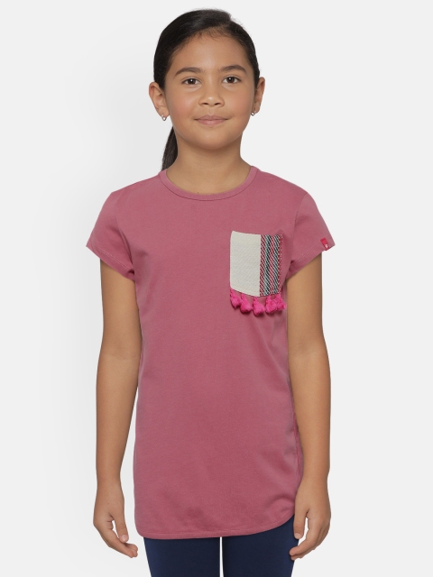 United Colors of Benetton Girls Pink Solid Round Neck T-shirt
