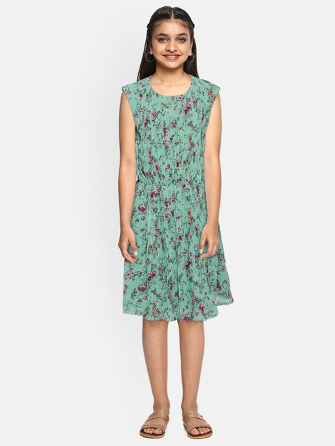 United Colors of Benetton Girls Sea Green & Pink Floral Print Pleated A-Line Dress 
United Colors of Benetton Girls Sea Green & Pink Floral Print Pleated A-Line Dress