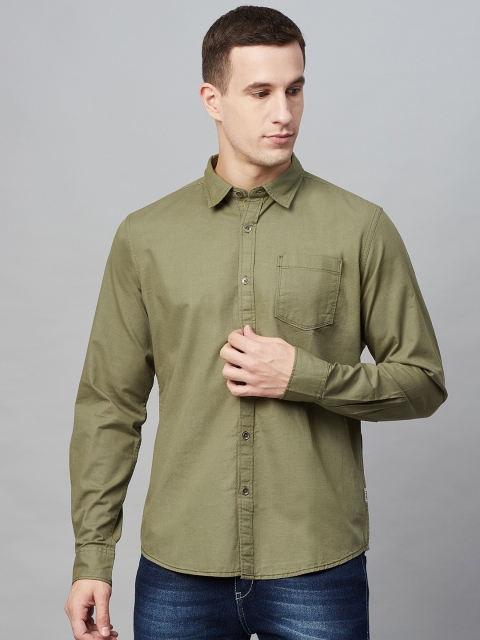 BEAT LONDON by PEPE JEANS Men Olive Green Slim Fit Solid Casual Shirt