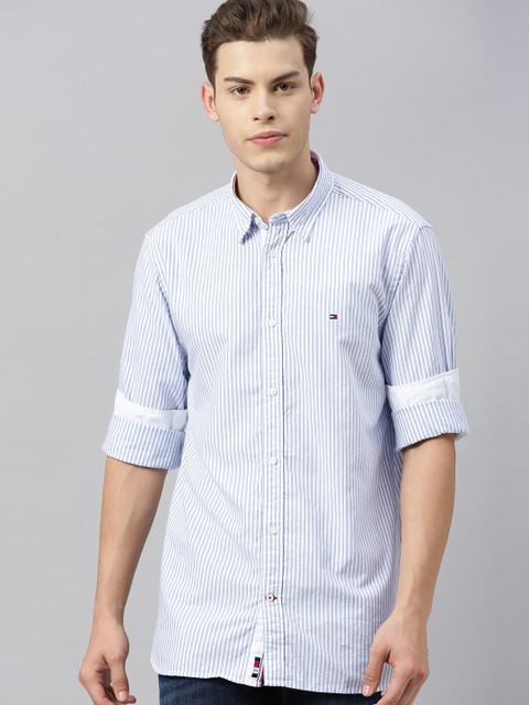 Tommy Hilfiger Men White & Blue Regular Fit Striped Casual Shirt
Tommy Hilfiger Men White & Blue Regular Fit Striped Casual Shirt