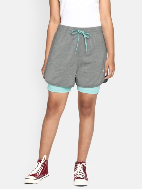 HRX by Hrithik Roshan Girls Grey Solid Regular Fit Sports Shorts