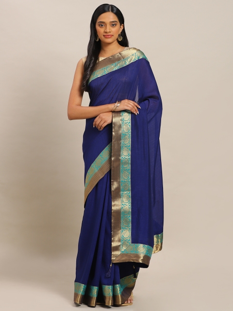 Mitera Navy Blue Solid Art Silk Saree