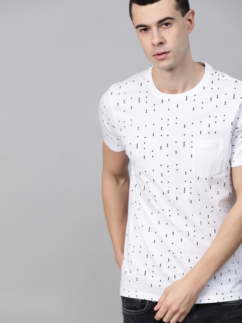 Metronaut Men White & Black Printed Round Neck T-shirt