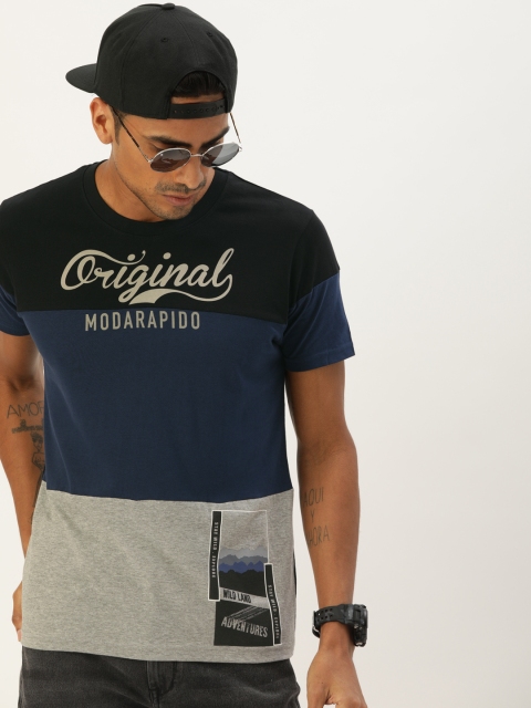 Moda Rapido Men Black & Navy Blue Colourblocked Round Neck T-shirt With Printed Detail
Moda Rapido Men Black & Navy Blue Colourblocked Round Neck T-shirt With Printed Detail
