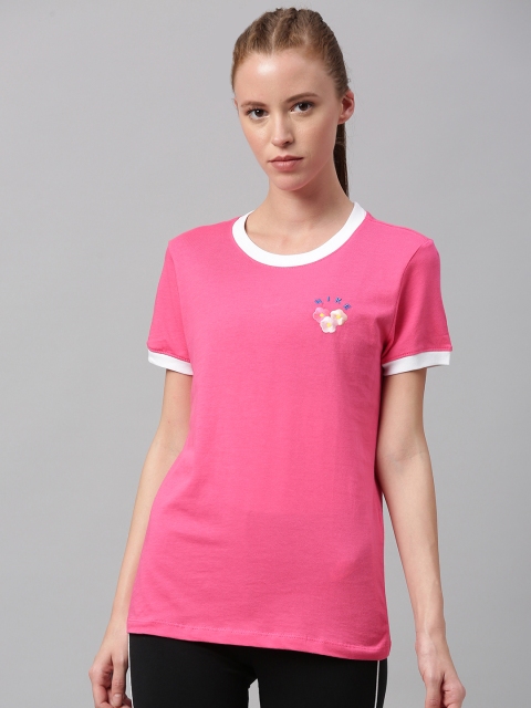 Nike Women Pink Solid Round Neck AS NSW FLORAL 1 RINGER Pure Cotton T-shirt with print Detail
Nike Women Pink Solid Round Neck AS NSW FLORAL 1 RINGER Pure Cotton T-shirt with print Detail