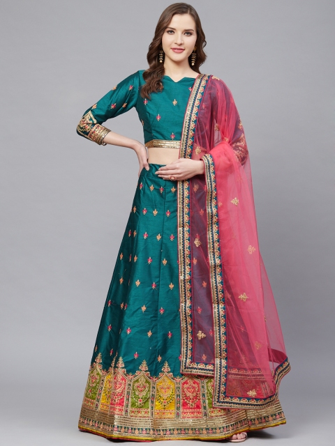 Mitera Teal & Coral Embroidered Semi-Stitched Lehenga & Unstitched Blouse with Dupatta
Mitera Teal & Coral Embroidered Semi-Stitched Lehenga & Unstitched Blouse with Dupatta