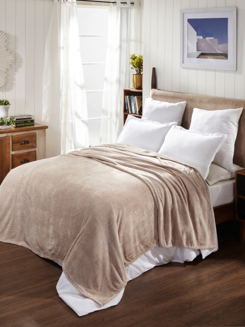 Portico New York Cream-Coloured Solid AC Room 300 GSM Double Bed Blanket