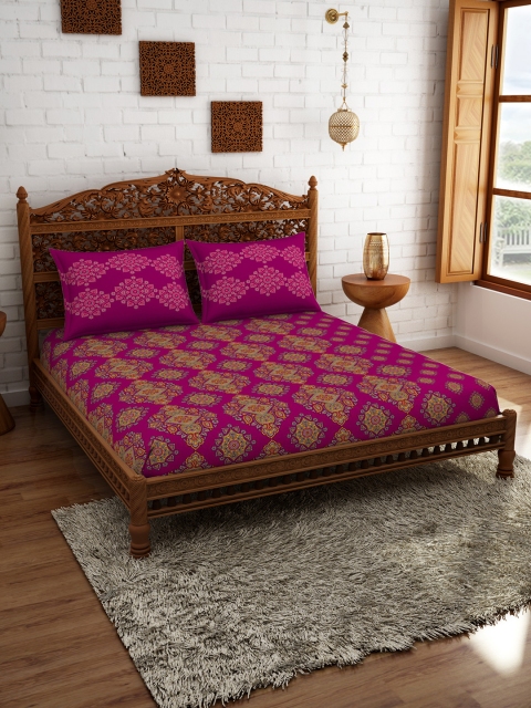 SPACES Magenta & Yellow Ethnic Motifs 210 TC Cotton 1 Queen Bedsheet with 2 Pillow Covers
SPACES Magenta & Yellow Ethnic Motifs 210 TC Cotton 1 Queen Bedsheet with 2 Pillow Covers