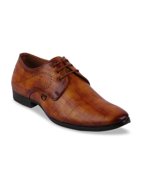 FAUSTO Men Tan Brown Textured Formal Derbys