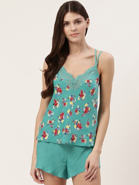 Marks & Spencer Women Green & Red Floral Print Night suit