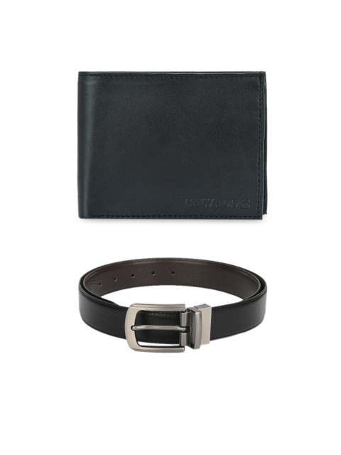 Calvadoss Men Black & Brown Premium Belt & Wallet Gift Set
