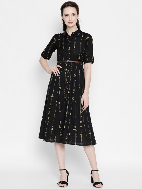 AKKRITI BY PANTALOONS Women Black Printed Shirt Dress