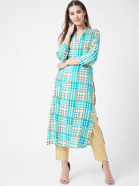 Tissu Women Blue & Beige Checked Straight Kurta
Tissu Women Blue & Beige Checked Straight Kurta