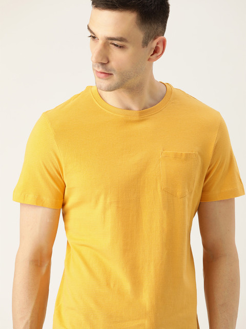 ether Men Mustard Yellow Self-Striped Round Neck Pure Cotton T-shirt
ether Men Mustard Yellow Self-Striped Round Neck Pure Cotton T-shirt