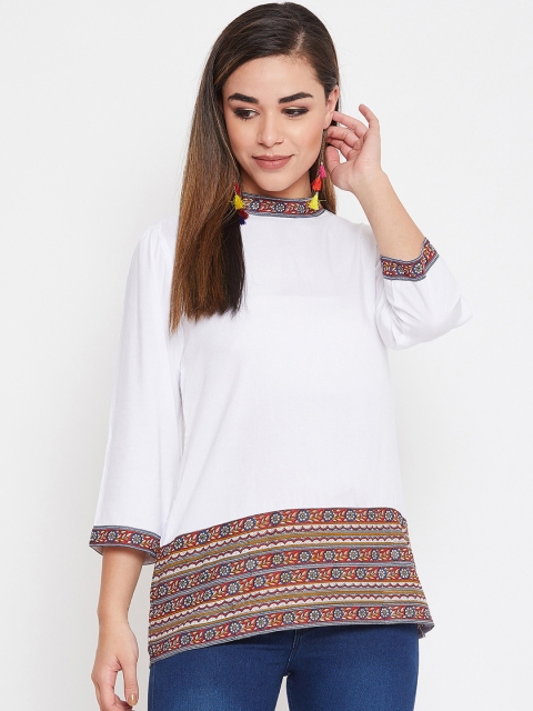 TULIP 21 Women White & Red Floral Printed Broad Border Straight Kurti