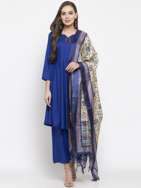 Jompers Women Blue & Beige Solid Kurta with Palazzos & Dupatta 
Jompers Women Blue & Beige Solid Kurta with Palazzos & Dupatta