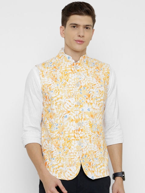 CAVALLO by Linen Club Men White & Yellow Digital Printed Sustainable Nehru Jacket
CAVALLO by Linen Club Men White & Yellow Digital Printed Sustainable Nehru Jacket