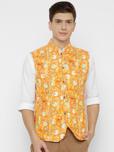 CAVALLO by Linen Club Men Orange & White Floral Digital Printed Sustainable Nehru Jacket
CAVALLO by Linen Club Men Orange & White Floral Digital Printed Sustainable Nehru Jacket