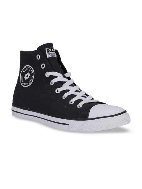 Lotto Men Navy Blue Solid Canvas Mid-Top Sneakers