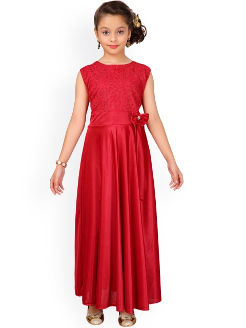 Aarika Girls Maroon Self Design Maxi Dress